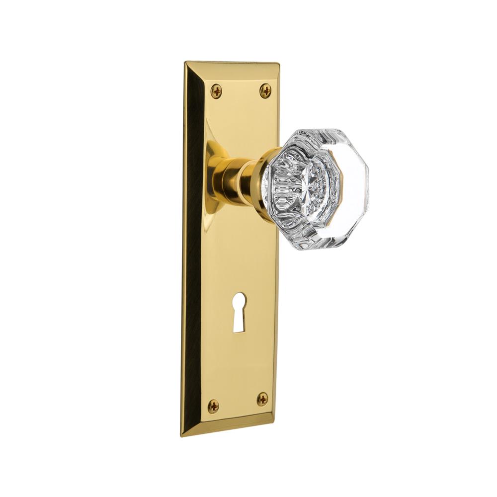 Nostalgic Warehouse NYKWAL Double Dummy Knob New York Plate with Waldorf Knob and Keyhole in Unlacquered Brass